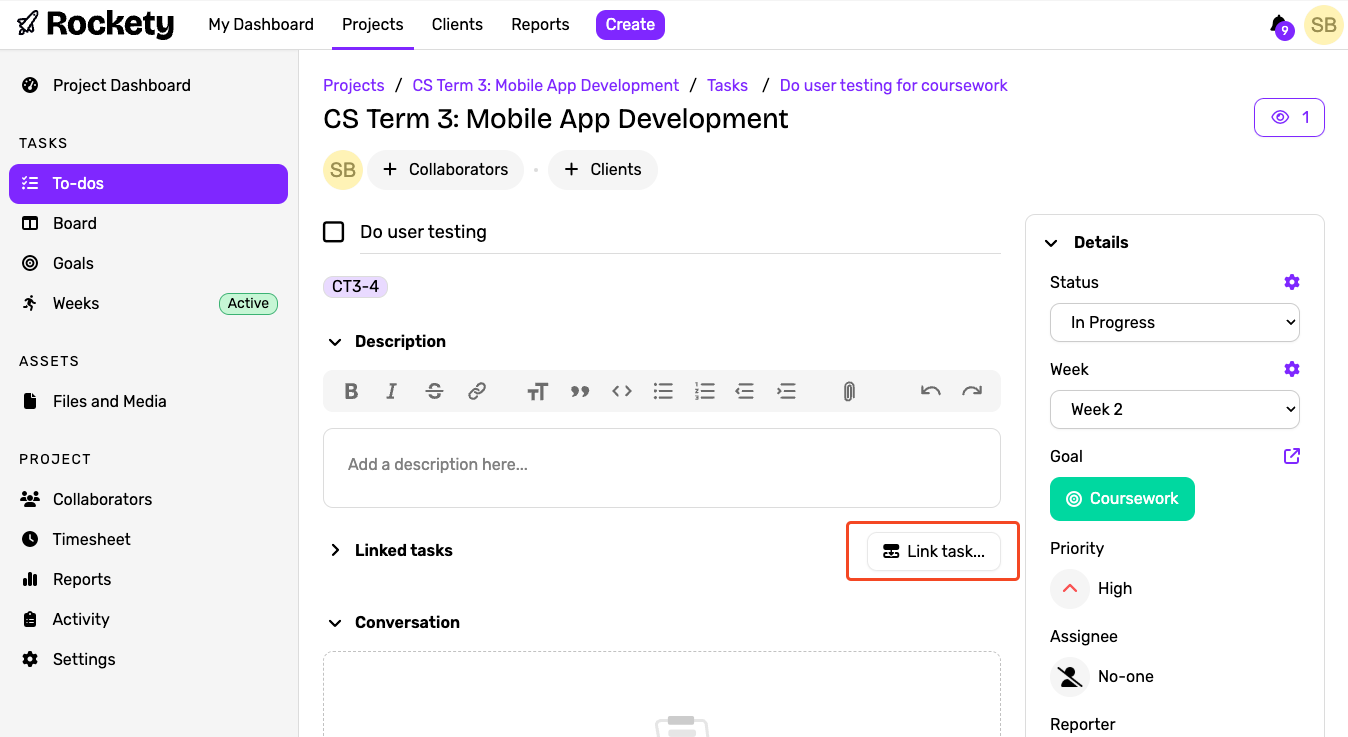 Linked Tasks Button