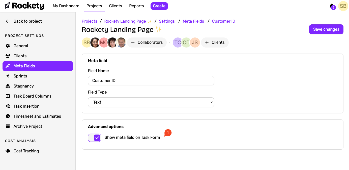 Project settings add field to form